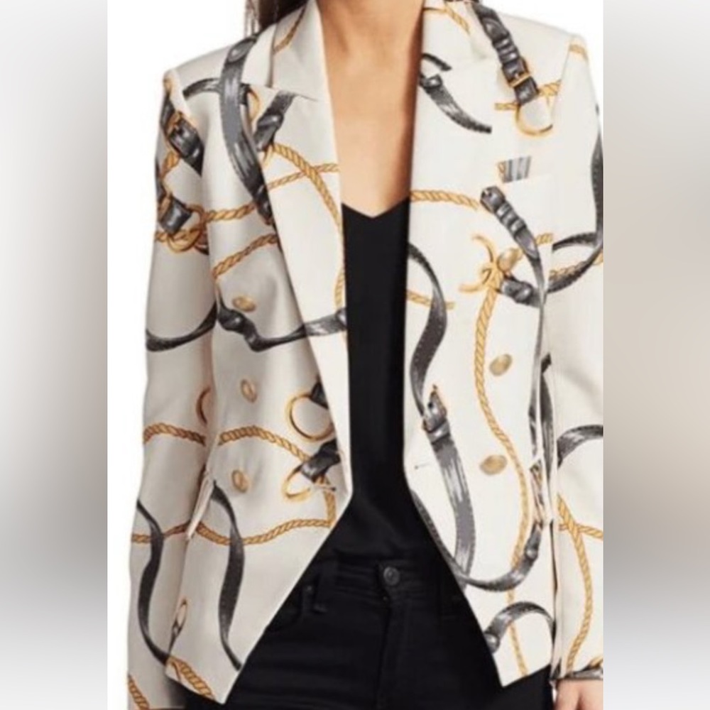 L'AGENCE White Printed Blazer with Gold & Black Rope Motif